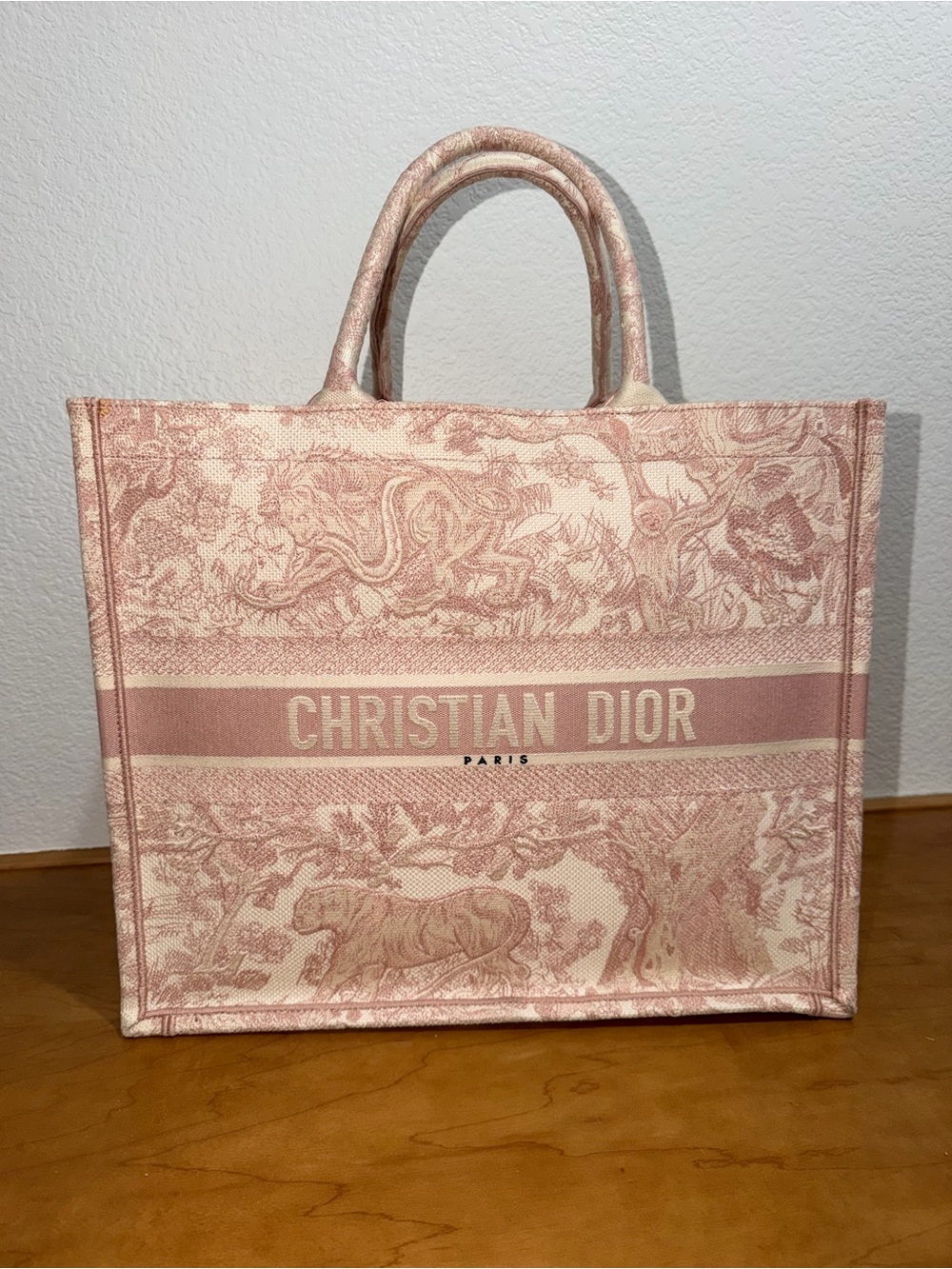 Dior Pink Toile de Jouy Embroidered Large Book Tote